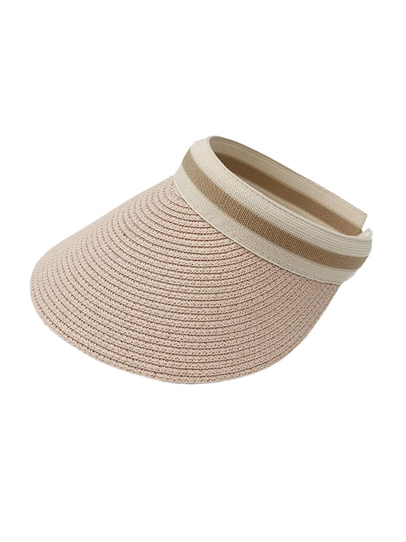 Straw Sun Visor for Women Clip On Wide Brim Straw Visor Cap Summer Beach Travel Sun Hat UPF 50+