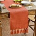 thumbnail image 1 of Ksopiavobs Terracotta Orange Tassel Table Runner, Fall Linen Blend Rustic Farmhouse Style Kitchen Table Decoration Holiday Wedding Party Dinning Decor 13x36 Inch, 1 of 6