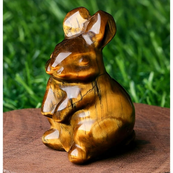 Ksopiavobs Tiger Eye Bunny Decor Crystals Rabbit Statue Pocket Polished Natural Gemstone Crystals Tiny Figurines for Office Room Desk Decoration Easter Ornament 1.5’’ Gifts Mom Grandma 1PC