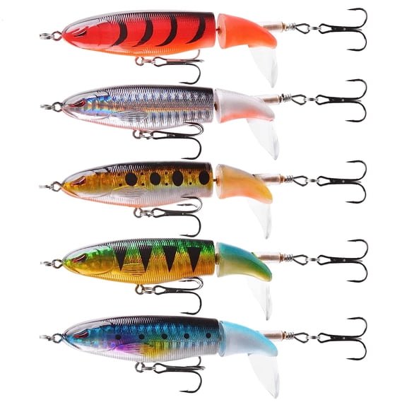 Ksopiavobs Topwater Bass Fishing Lures Set Plopping Lures with Floating Rotating Tail Whopper Lure Swimbait Topwater Crankbait Slow Sinking Popper Lures Kit for Trout Pike Walleye