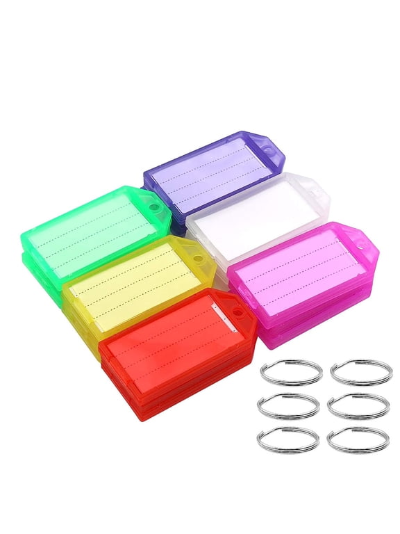 Tough Plastic Key Tags, 30 Pcs Colored Identifier ID Keychain Tag with Strong Split Ring and Flap Label Window for Luggage, 6 Assorted Colors