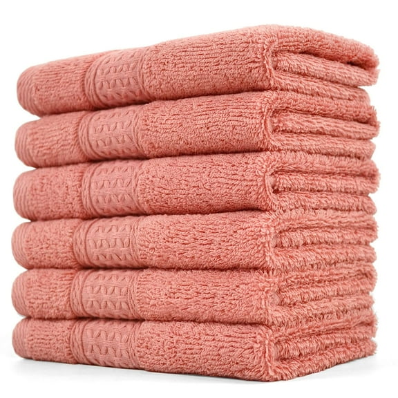 Ksopiavobs Ultra Soft Washcloths 6 Pack Cotton Face Cloths Wash Cloths Set - Large Bathroom WashCloth 13 x 13 Inches (Coral)