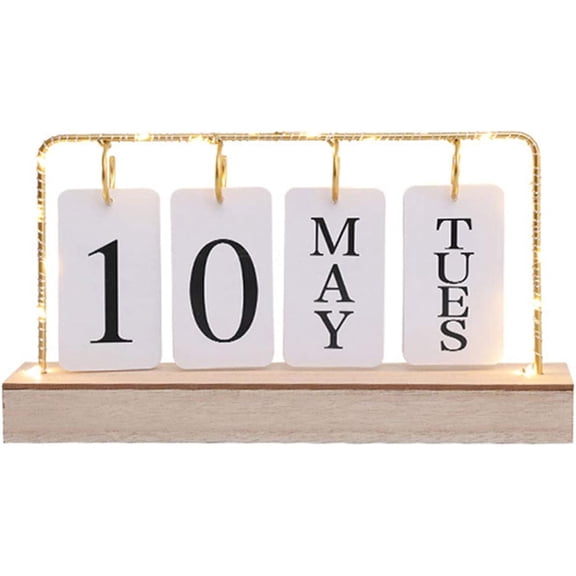 Ksopiavobs Vintage Wooden Desk Perpetual Led Calendar Planner Week Date Display Calendar Office Desktop Decoration