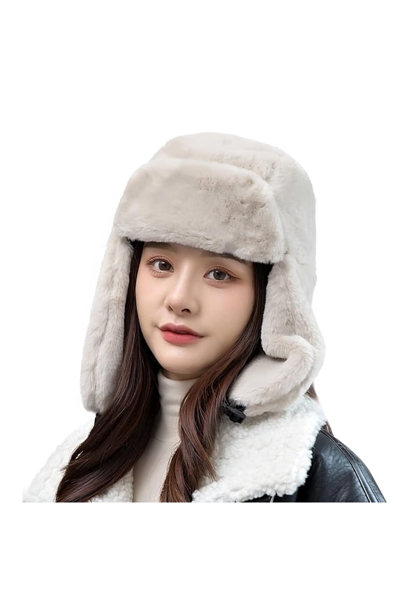 Warm Faux Fur Trapper Hat Furry Warmer Russian Earflap Skiing Hunting Cycling Trooper Women Cap with Chin Strap