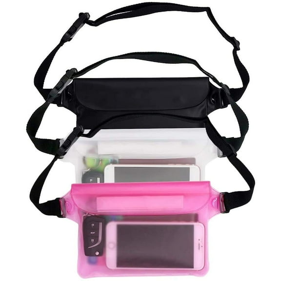 Ksopiavobs Waterproof Pouch Dry Bag - 3 Pcs Upgraded Pack with Adjustable Waist for Phones and Valuables, Boating Swimming Rafting Floating (Black Pink White)