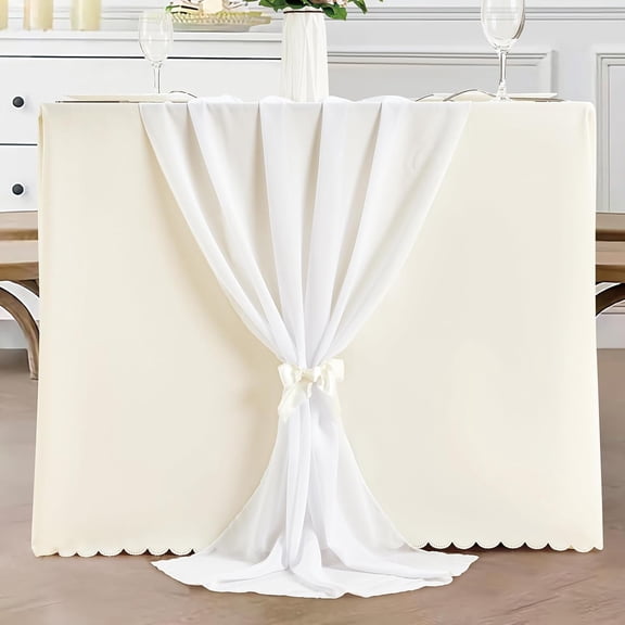 Ksopiavobs White 10Ft Chiffon Table Runner, 27.5 x118 Inches Sheer Chiffon Table Runner Romantic Boho Rustic Wedding Table Runner for Birthday Party Decor Bridal Baby Shower Table Decoration