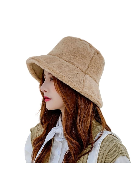 Winter Fluffy Bucket Hat for Women Girls Fuzzy Warm Bucket Hat with Faux Fur Fisherman Cap