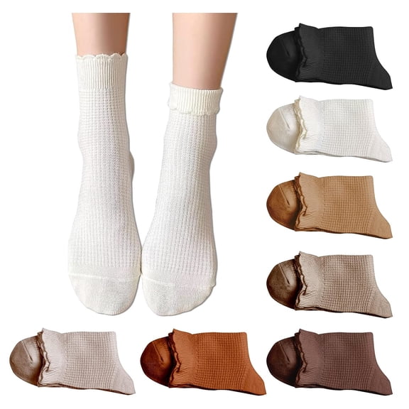 Ksopiavobs Women Cute Ruffle Frilly Aesthetic Ankle Socks Flower Embroidery Turn Cuff Crew Cotton Socks Teen Girls