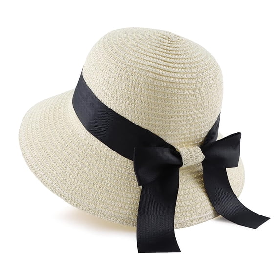 Ksopiavobs Women,Little Girls Straw Sun Hat Summer Beach Cap Foldable Visor Floppy Hats Wide Brim with Bowknot
