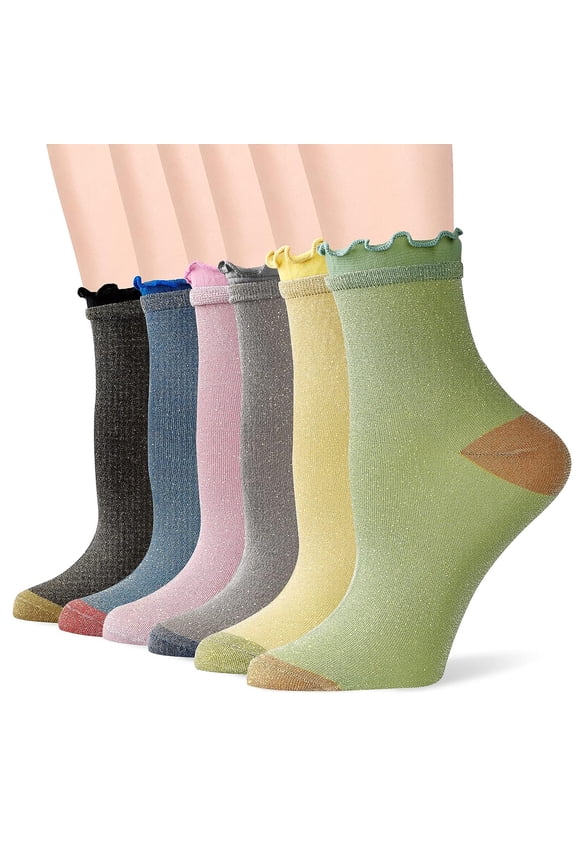 Women Socks Fashion Novelty Nylon Shining Star Shimmer,Thin Lace Ruffle Ankle Socks for Women