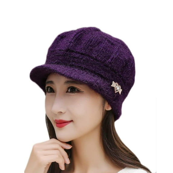Ksopiavobs Women's Visor Beanie Trendy Warm Hat Winter Wool Lined Elastic Knitted Hat