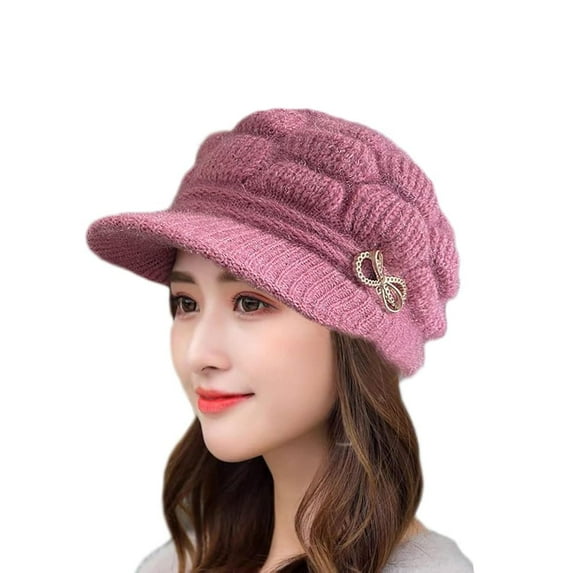 Ksopiavobs Women's Visor Beanie Trendy Warm Hat Winter Wool Lined Elastic Knitted Hat
