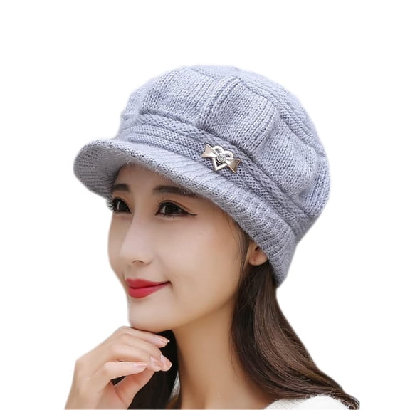Ksopiavobs Women's Visor Beanie Trendy Warm Hat Winter Wool Lined Elastic Knitted Hat