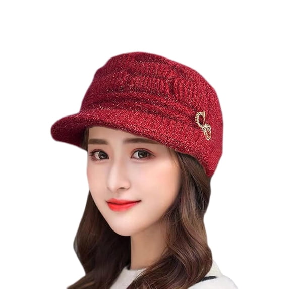 Ksopiavobs Women's Visor Beanie Trendy Warm Hat Winter Wool Lined Elastic Knitted Hat