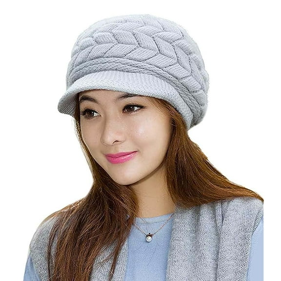 Ksopiavobs Womens Winter Beanie Warm Knitted Slouchy Wool Hats Cap with Visor
