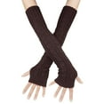 thumbnail image 1 of Ksopiavobs Womens Winter Warm Over Elbow Long Fingerless Thumb Hole Gloves Mittens Knitted Arm Warmer, 1 of 6