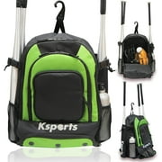 Ksports Baseball Bag Green Backpack for Baseball, T-Ball & Softball Equipment & Gear for Youth and Adults - Holds Bats, Helmet, Gloves, Gear - Shoe Compartment & Fence Hook