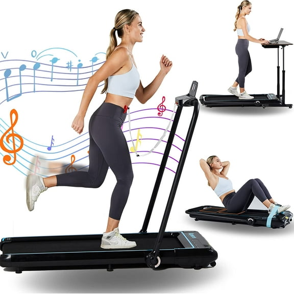 Ksports Foldable Home Treadmill, 2.5HP Under Desk Walking Pad, Black/Blue