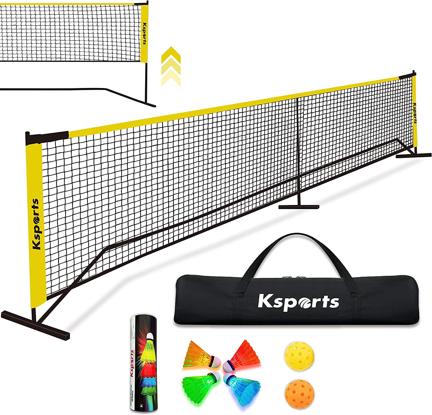 Ksports Regulation Size Pickleball Net 22 Feet Yellow, can be Used as  Recreation Tennis or Badminton Net, Comprises of Pickleball Portable Net, 4  LED