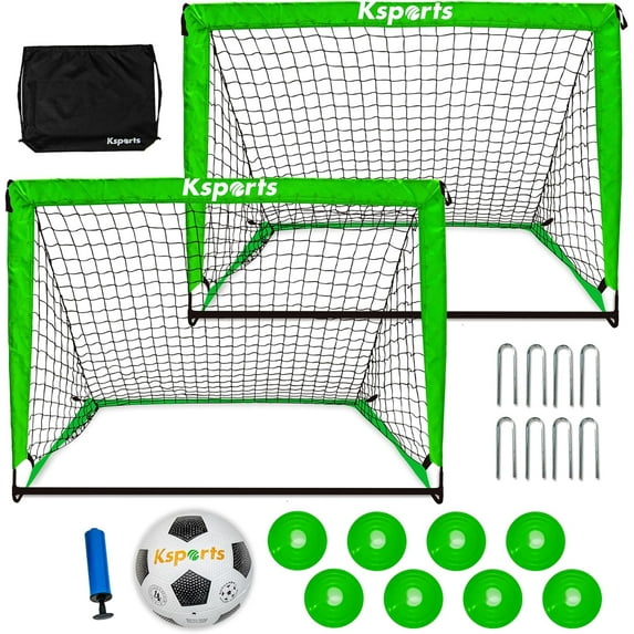 Ksports Soccer Goals 4ft Green Soccer Nets Bundle with Size 4 Soccer Ball, Pump, Cones & Bag