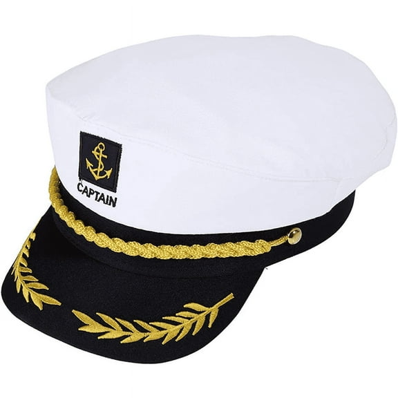 Ksquares Unisex White Adults Captain's Yacht Hat with Maritime Accents