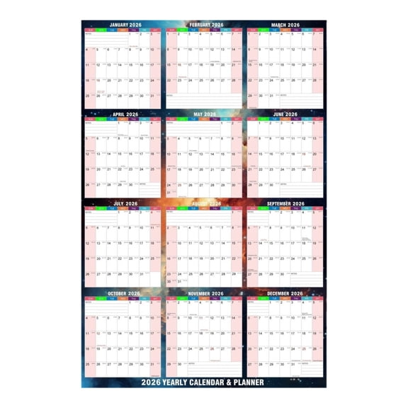 Ksruee 2026 Wall Calendar 86 X 61cm Dry-Erasable Double-Sided Planner Monthly Calendar Planner for Habit Reading Study School Task Home Cleaning Exercise Workout Vacation Party Travel