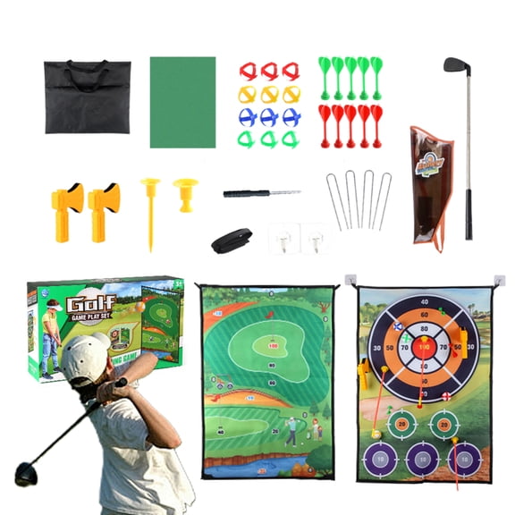 Ksruee Chipping Golf Game Mat Double Sided Practice Mat Golf Chipping Game Large Dart Board Mat Stick Chip Game Golf Training Mat Kit for Adult Yard Family Game