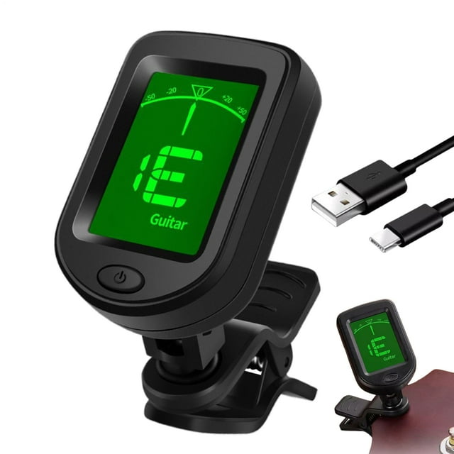 Ksruee Clip On Tuner For Guitar Rechargeable Bass Tuner Clip On Digital Lcd Display 360 Degree Rotation String Instrument Tuning Tool For Bass Ukulele Banjo And Violin compatible