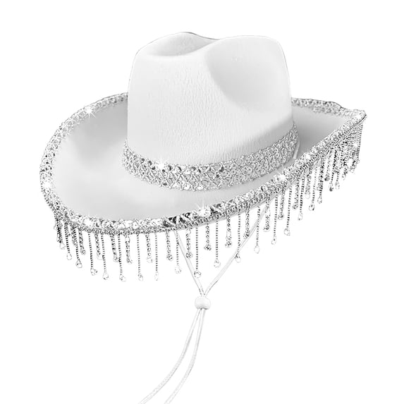 Ksruee Cowboy Hats for Women Glitter Cowgirl Hat Glitter Music Festival Head Cover Rhinestone Tassel Headdress for Photography Travel popular