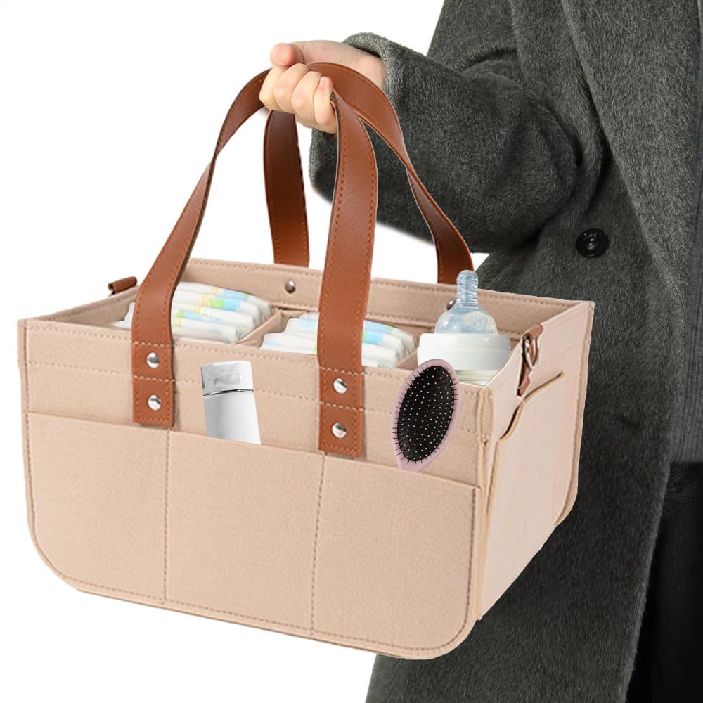Ksruee Felt Diaper Bag Felt Large Capacity Baby Travel Storage Bag Car and Nursery Organizer Travel Diaper Organizer Basket Diaper Changing Tote for Diaper Toys Bottles Wipes Books attractively
