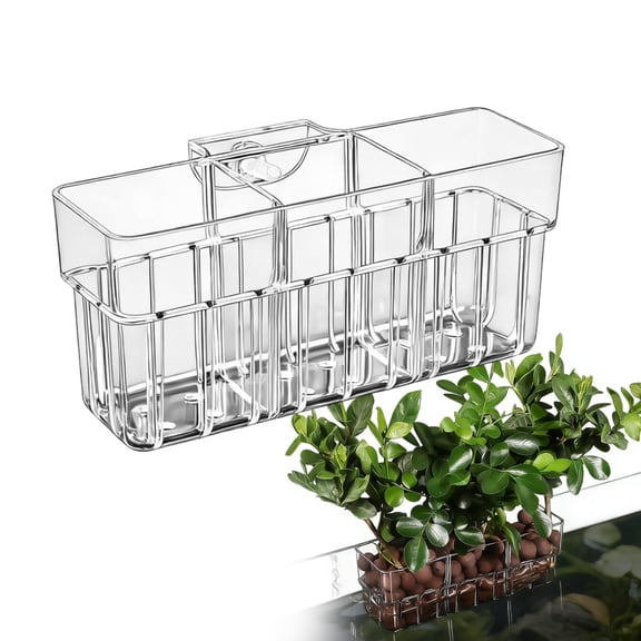 Ksruee Fish Tank Plant Holder 3 Compartment Adjustable Hydroponic Cups Clear Aquarium Planter for Shrimp Betta Freshwater Terrarium Workplace Home Fish Tank Decor