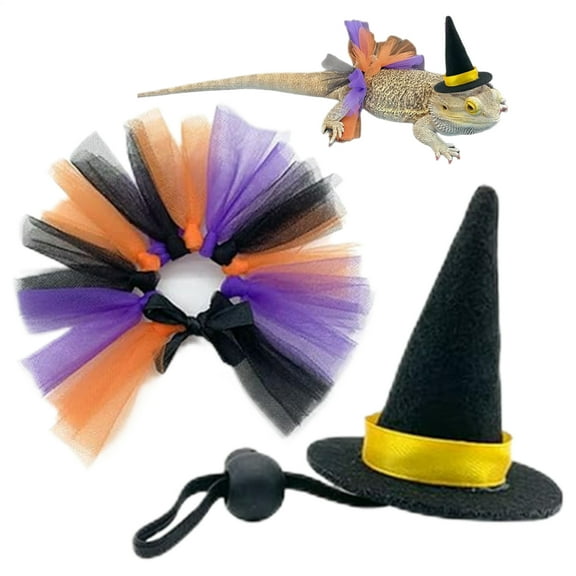 Ksruee Gecko Costume Bearded Dragon Witch Hats Skirts Reptile Apparel Pet Supplies for Amphibian Chick Snake Turtle Gecko Hedgehog Parrot Bird judicious