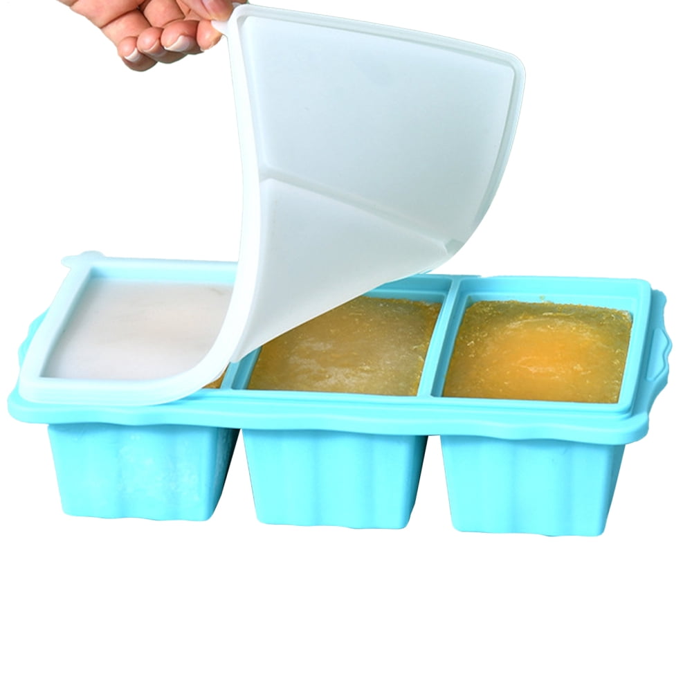 Ksruee Ice Block Mold 3 Cubes Silicone Freezer Tray with Lid Reusable ...