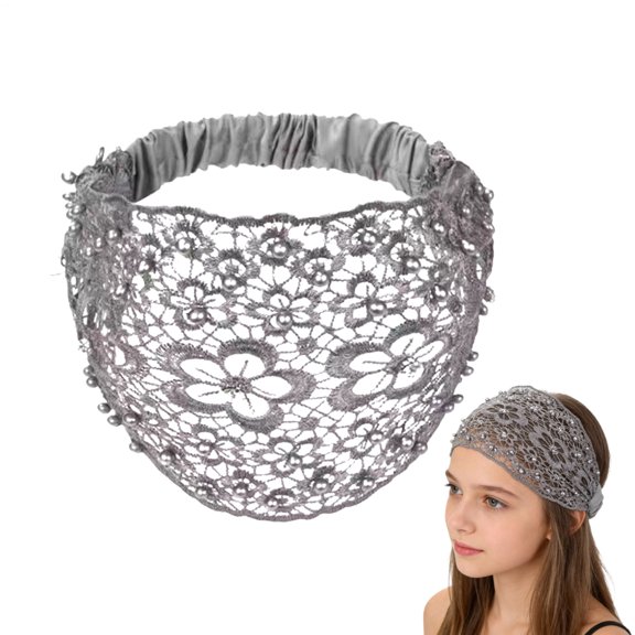 Ksruee Lace Headbands for Women Floral Pearl Lace Hair Accessories Wide Elastic Boho Headbands for Women for Wedding Hair Styling Travel Daily Wear Holiday Party