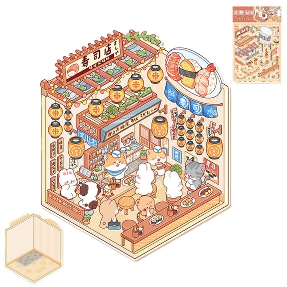 Ksruee Miniature Scene Stickers 3D Effect Laptop Decals Landscaping Scene Decals Cartoon Scrapbooking Decoration Tool for Kids polite