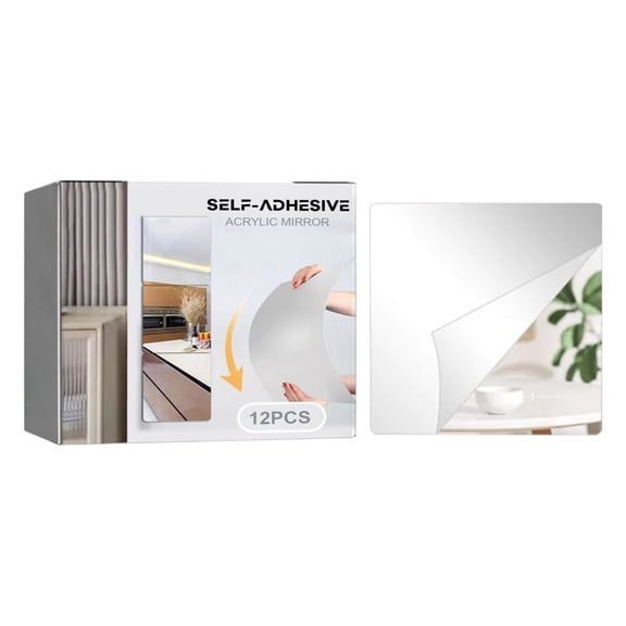 Ksruee Mirror Squares 12 Pieces Adhesive Acrylic Square Panels 10x10cm Gym Mirror for Closet Living Room Garage Wall Home Decor