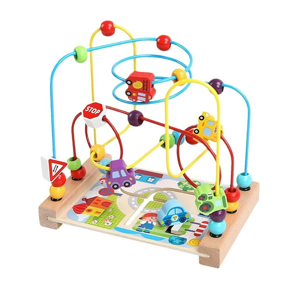 Ksruee Roller Coaster Bead Maze Toys Bead Wooden Maze Toddler Coaster Roller Wooden Toys for Toddler Sensory Track Play Table Toy for Boys Girls Age 1-3 capable