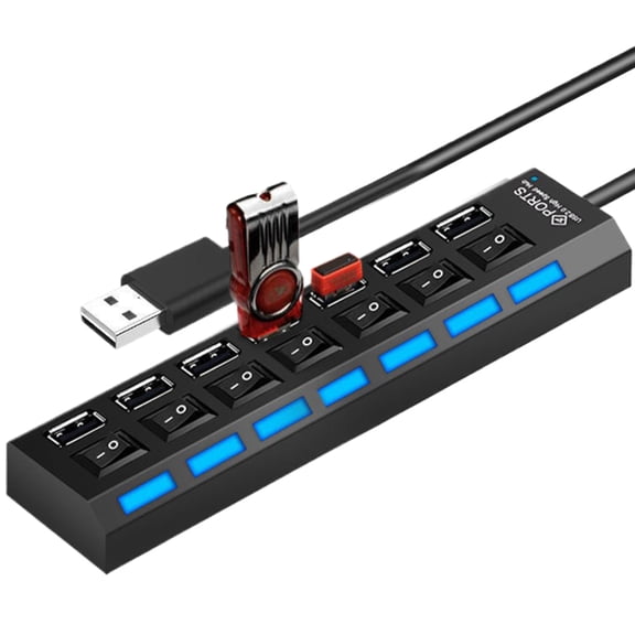 Ksruee USB Hub for Laptop Multi-Port Data Splitter Compact Anti-Slip USB Hub with Independent Button for Remote Work Game Setup Studio Travel Classroom Co-Working Space Photography Video