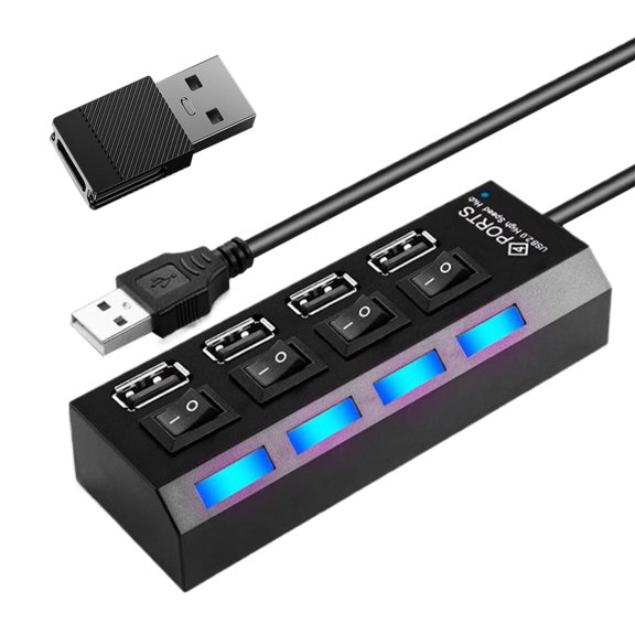 Ksruee USB Splitter Multi-Port Data Splitter Compact Anti-Slip USB Hub with Independent Button for Remote Work Game Setup Studio Travel Classroom Co-Working Space Photography Video