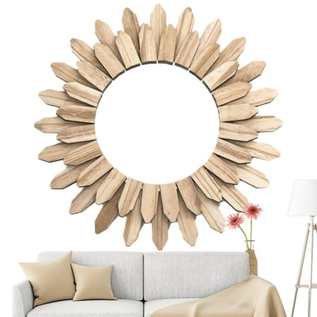 Ksruee Wooden Wall Mirror Rustic Wall Decoration Decorative Sunflower Hangable Wooden Mirror for Dining Bathroom Living Room Hallway Entryway fun