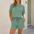 thumbnail image 1 of Ksrymi Jumpsuits for Women Dressy 2-Piece Loungewear Set: Solid Crew Neck Short Sleeve T-Shirt & Elastic Waist Drawstring Shorts with Side Pockets Rompers for Women, 1 of 8