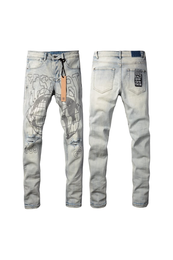 2025 Ksubis Jeans brand Jeans  Men's Jeans Casual Comfort Holes Fashionable Straight Skinny Slim Fit Jeans, Ripped Stretch Jeans Denim Pants Menswear 3013 28-40