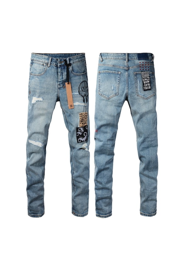 2025 Ksubis Jeans brand Jeans Men's Jeans Casual Comfort Holes Fashionable Straight Skinny Slim Fit Jeans, Ripped Stretch Jeans Denim Pants Menswear 3022 28-40