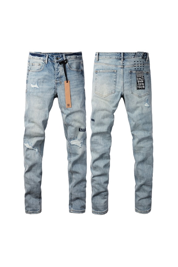 2025 Ksubis Jeans brand Jeans Men's Jeans Casual Comfort Holes Fashionable Straight Skinny Slim Fit Jeans, Ripped Stretch Jeans Denim Pants Menswear 3024 28-40