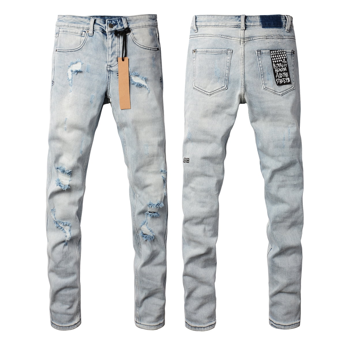 Men's Slim Fit Ripped Jeans - Stretch Denim Pants With Graffiti Print, Casual Streetwear