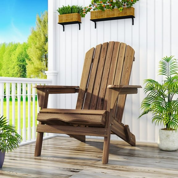 Ktaxon 1 Pack Patio Wood Adirondack Chair, Garden Chaise Chair Outdoor Folding Chair, Wooden Chair for Patio, Garden, Carbonized Color