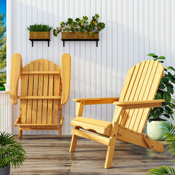 Ktaxon 1 Pieces  Folding Wooden Adirondack Chair, Natural Color, Accent Wood Chair