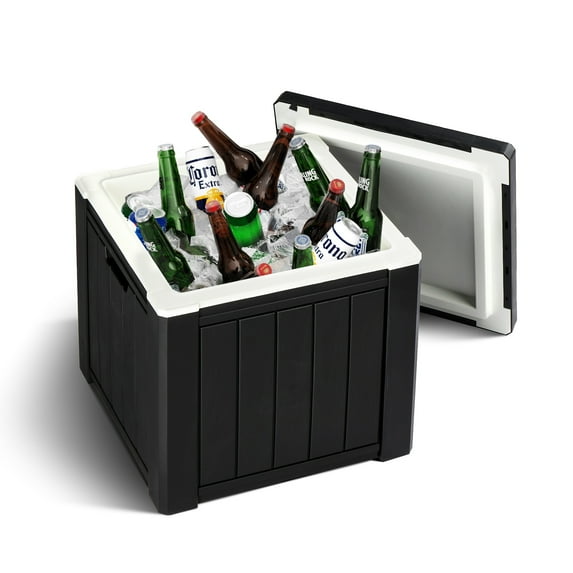 Ktaxon 10 Gallon Outdoor Cooler Table, Protable Ice Bucket Side Table with Built-in Handle for Camping, Beach, Party, Black
