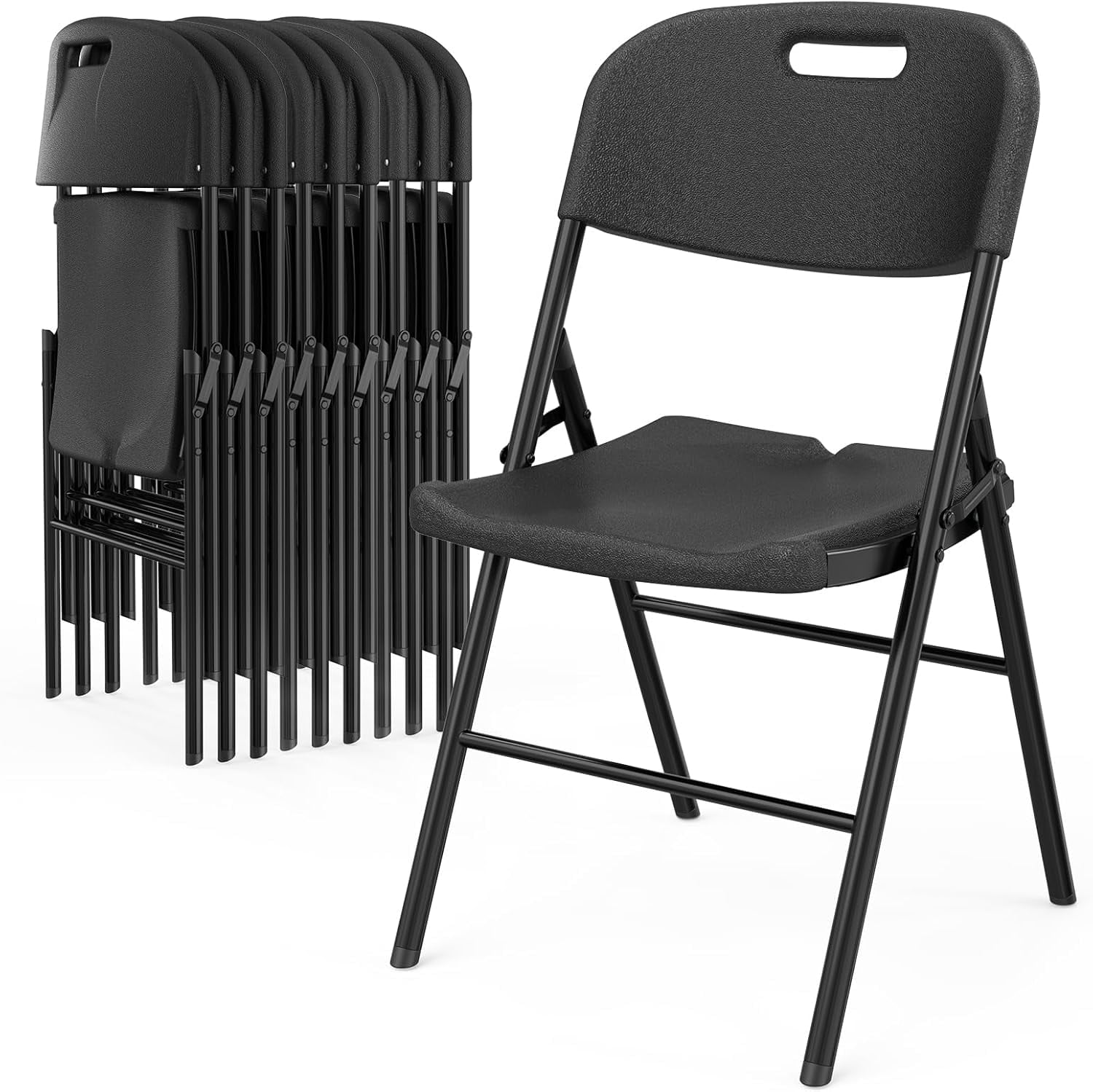 Ktaxon 10 Pack Folding Chairs, Plastic Portable Chairs for Kitchen, Living Room, Comference, Outdoor Folding Chairs, Black