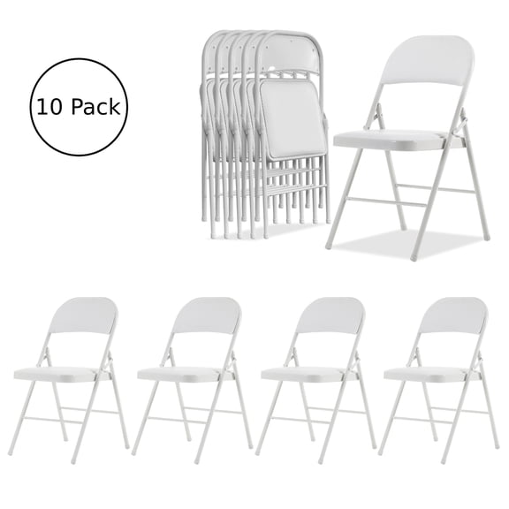 Ktaxon 10 Pack Folding Chairs, Wedding Party Chair Foldable Dining Chair with Metal Frame and Soft Cushion, Set of 10 Space-Saving Seating for Events, Dining Room, White